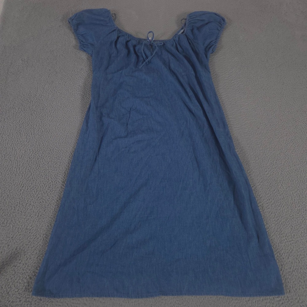 Old Navy Dress Womens 2X Blue Short-Sleeve Scoop-Neck Midi Chambray Cotton Tie